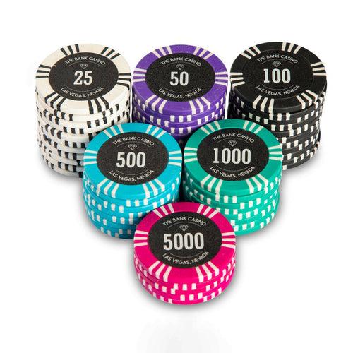 Stripes Bank Poker Chips Set - TS, 300 And 500 Pieces, Clay, 40 MM, 14g