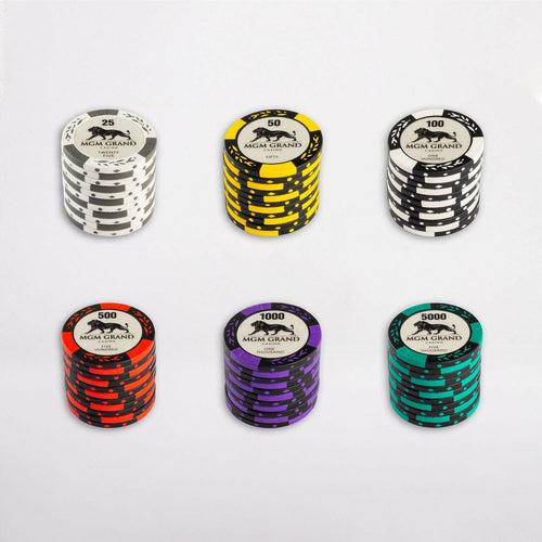 MGM Grand Casino Poker Chips Set - MC, 300 And 500 Pieces, Clay, 40 MM, 14g