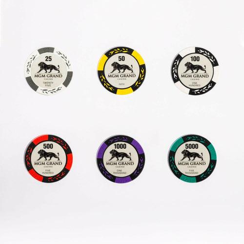 MGM Grand Casino Poker Chips Set - MC, 300 And 500 Pieces, Clay, 40 MM, 14g