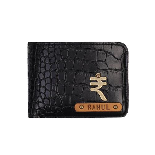 Personalised Black Vegan Exotic Leather Mens Wallet