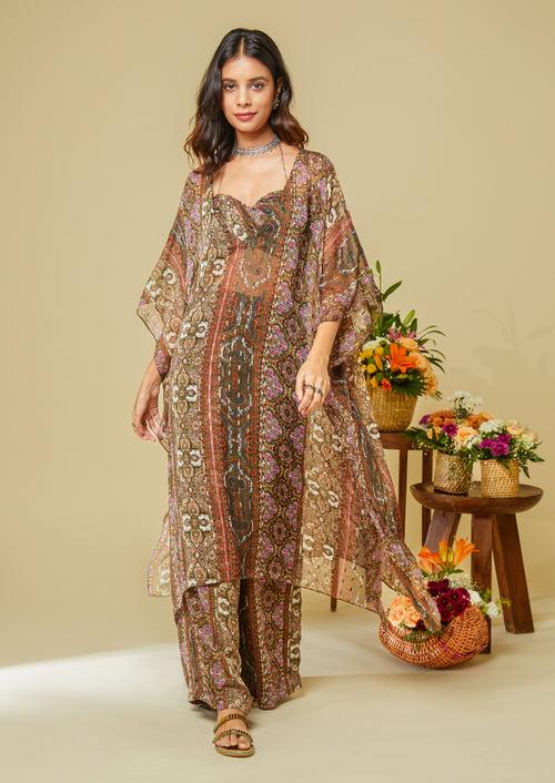 Long kaftan 3 piece set in the Vamika print