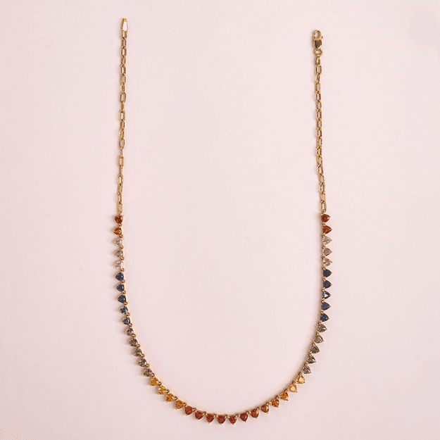 Rainbow Sapphire Necklace Trilliant Cut