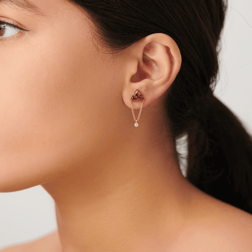 Bud Dropchain Earrings with Garnets and Diamonds