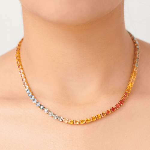 Rainbow Sapphire Tennis Necklace