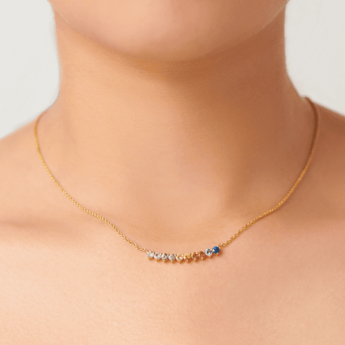 Curved Bar Necklace in Rainbow Sapphires