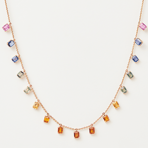 Rainbow Fringe Necklace in Emerald-Cut Sapphires