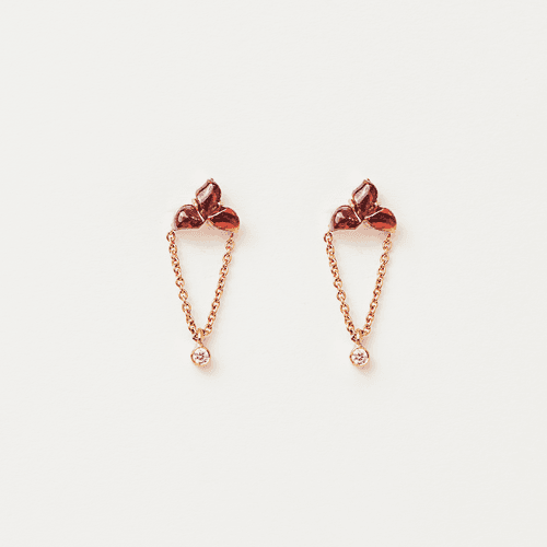 Bud Dropchain Earrings with Garnets and Diamonds