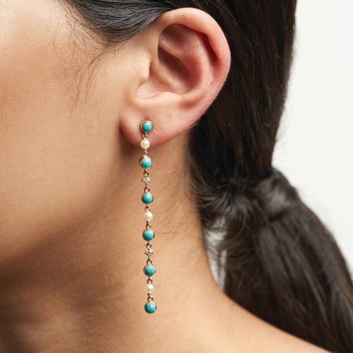 Rani Turquoise, Diamond and Pearl Earrings