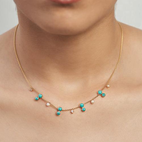 Rani Turquoise, Diamond and Pearl Necklace