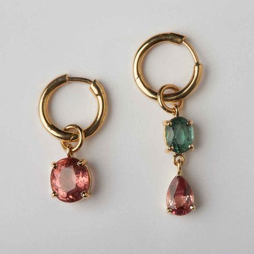 Mismatched Ombre Tourmaline Loops (2+1) + Small Hoops