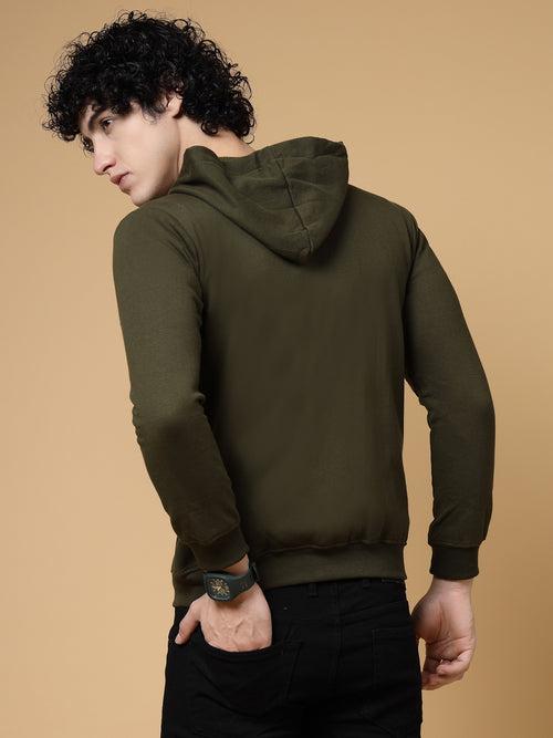 Olive Green Hood Fleece Jacket