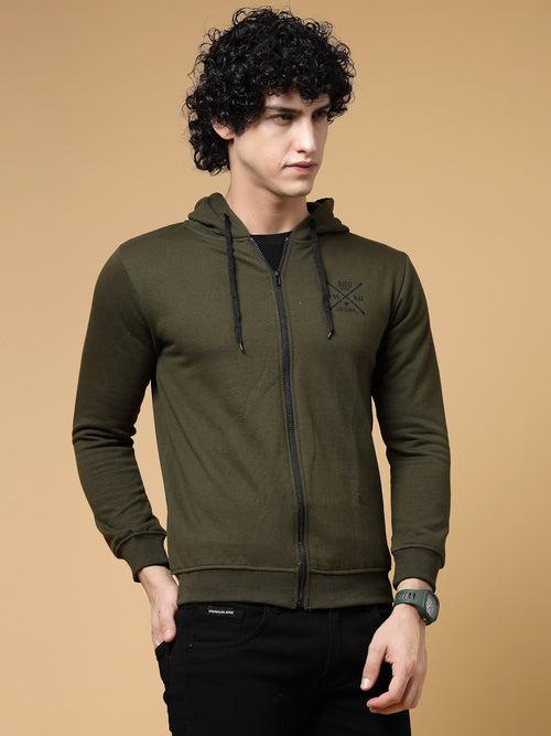 Olive Green Hood Fleece Jacket