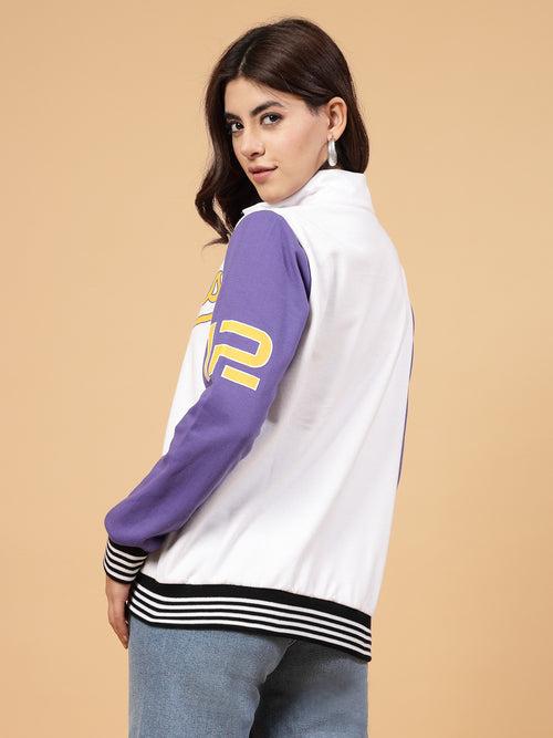 Women Athletic Puff Printed Varsity Jacket