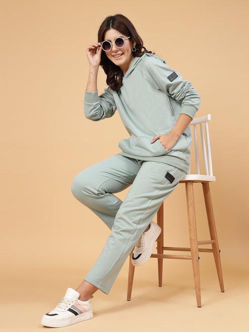 Women Oversized Solid Fleece Co-ord