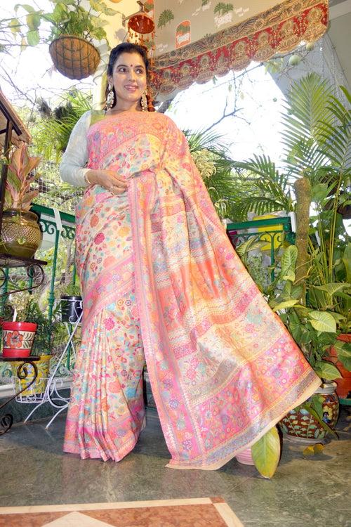 Beige Gulabdar Kani Saree