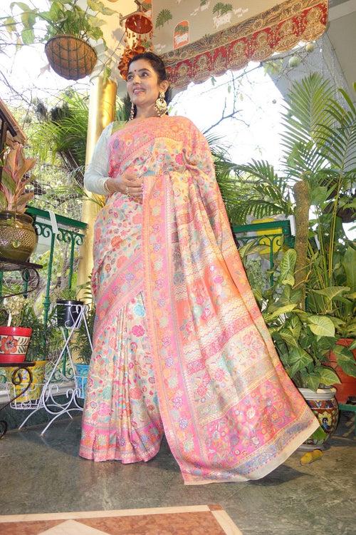 Beige Gulabdar Kani Saree