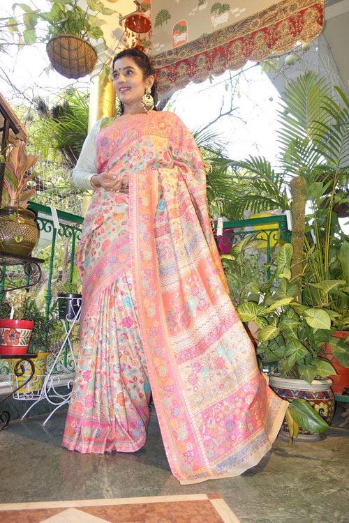 Beige Gulabdar Kani Saree