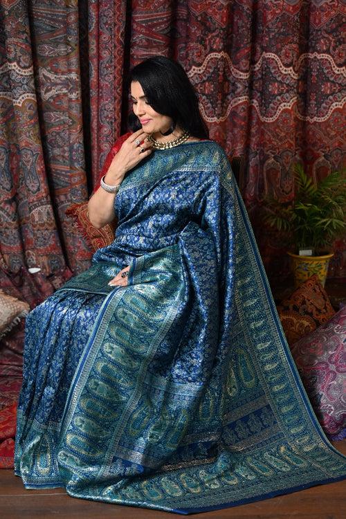 Blue Raw Silk Kani Saree