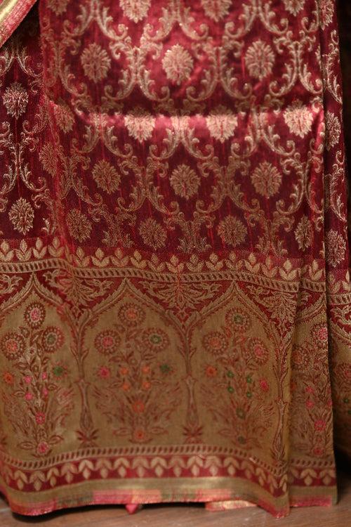 Wine Raw Silk Kani Saree