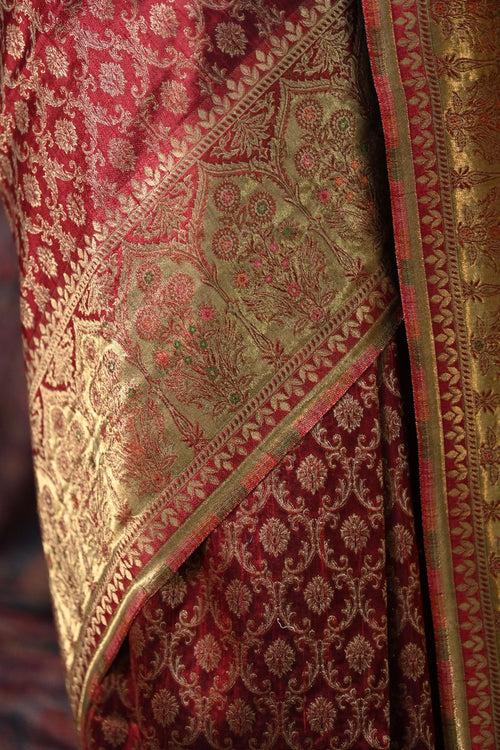 Wine Raw Silk Kani Saree