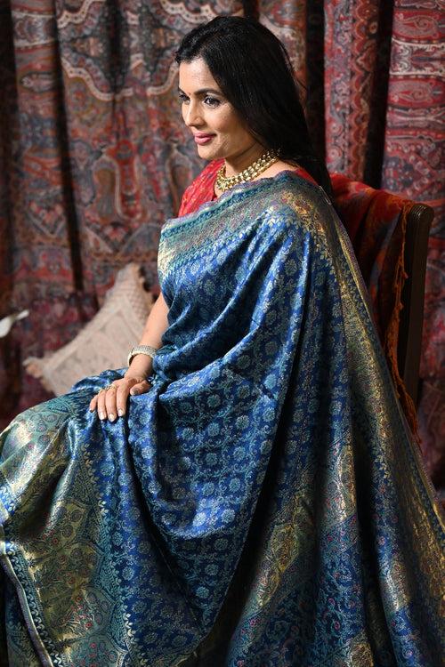 Blue Raw Silk Kani Saree