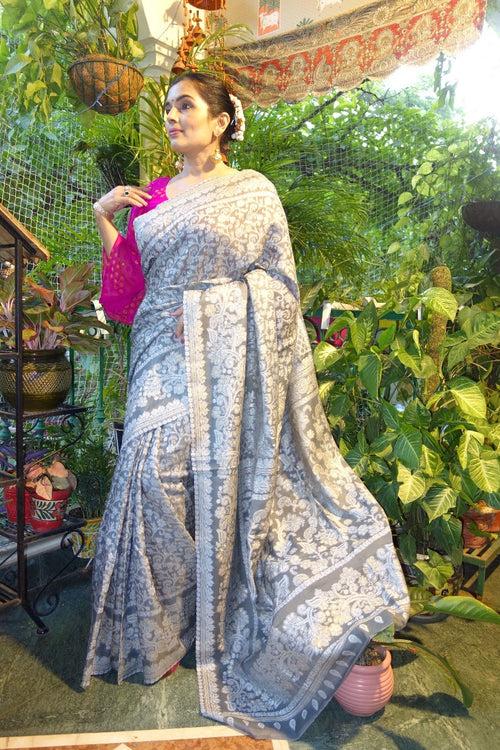 Grey and charcoal Kani saree