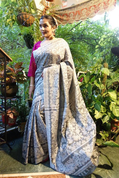 Grey and charcoal Kani saree