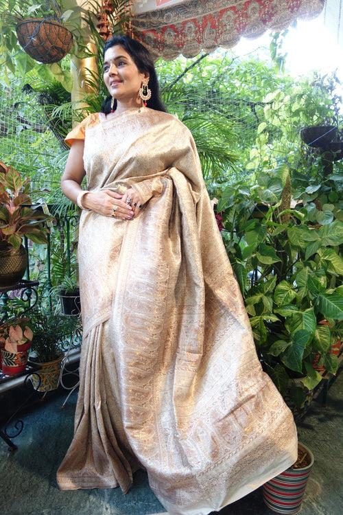 Raw silk kani saree - Rust Color