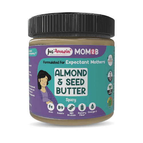 Jus Amazin Mom2B Spicy Almond & Seed Butter (200g) | For Pregnant & Nursing Women | High in Protein, Rich in Iron, Calcium & Folate | Clean Nutrition – 100% Natural, No Preservatives, No Chemicals