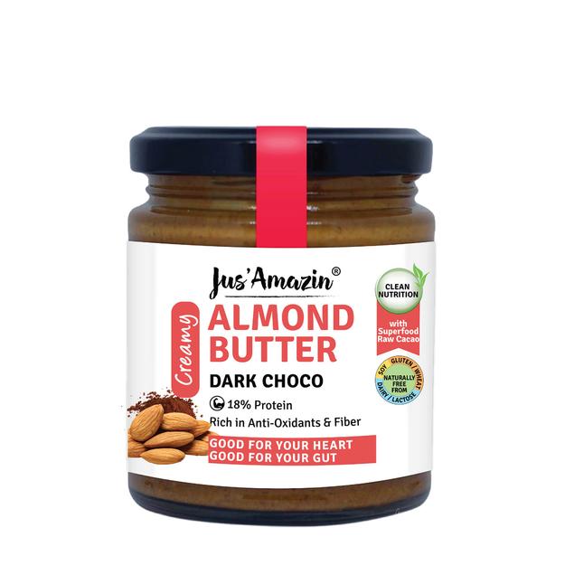 Almond Butter Dark Choco with Anti-oxidant Rich Organic Raw Cacao & Jaggery - (200 g Glass Jar)