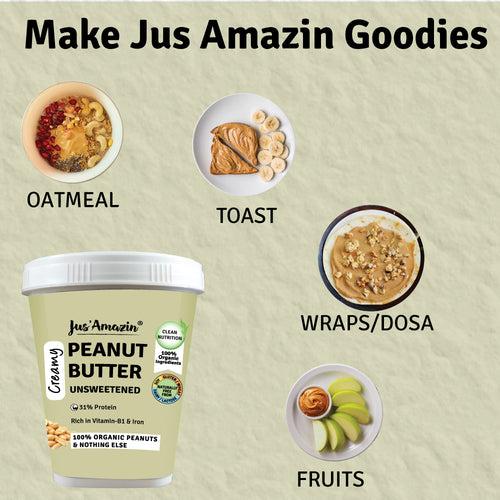 Organic Peanut Butter Unsweetened | 100% Organic Ingredients | 31% Protein - 1 Kg Tub