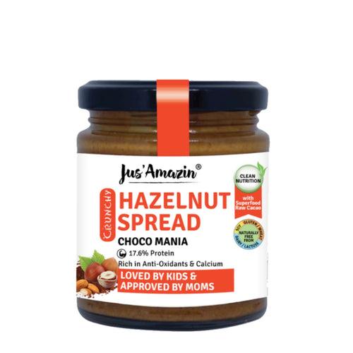 Hazelnut Spread Crunchy (200g Glass Jar) – Choco Mania | 4X Less Sugar & 3X More Protein | 80% Nuts & Raw Cacao