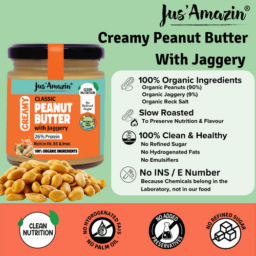 Classic Creamy Peanut Butter With Jaggery (200 g Glass Jar)