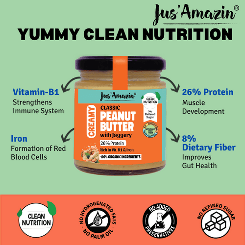 Classic Creamy Peanut Butter With Jaggery (200 g Glass Jar)