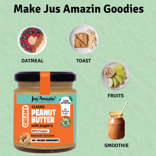 Classic Creamy Peanut Butter With Jaggery (200 g Glass Jar)