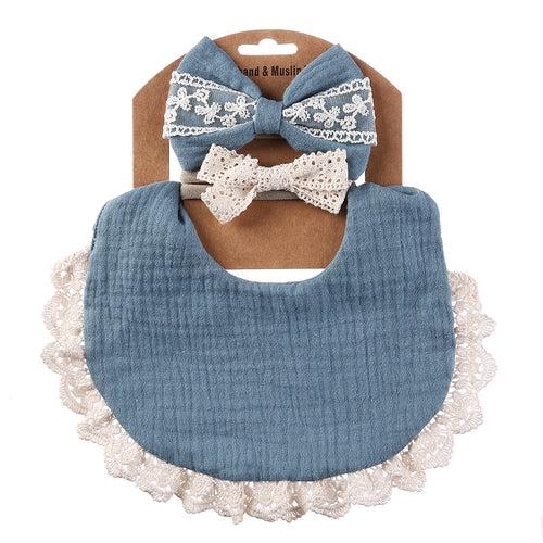 Baby Girl Lace Bib+Hairband Bows Set