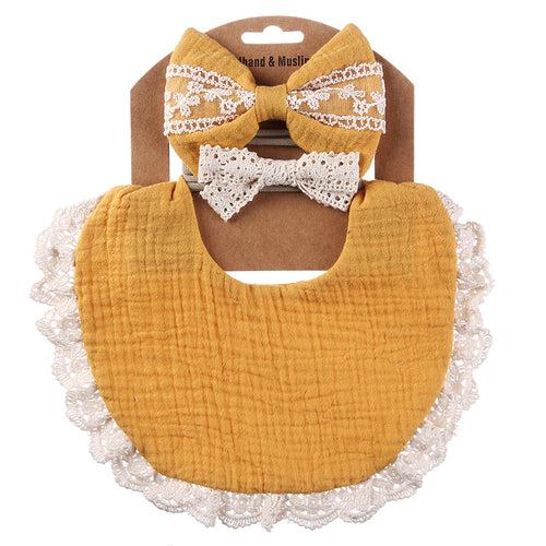 Baby Girl Lace Bib+Hairband Bows Set