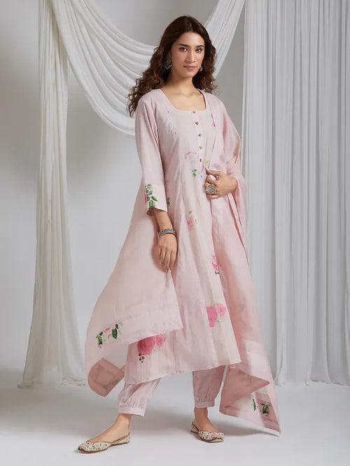 Playful Pink Cotton Kurta With Delicate Printed Flowers