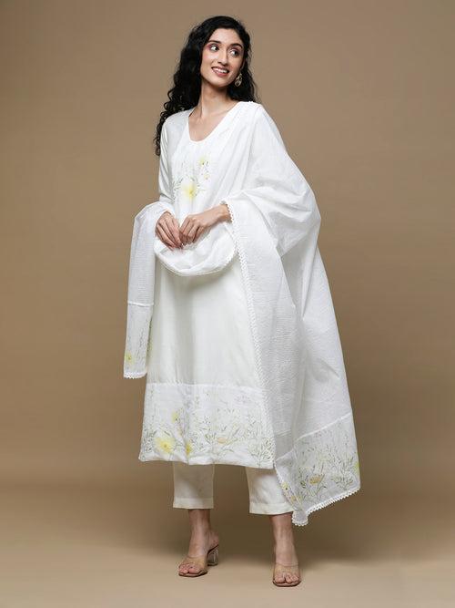 Roop Yellow on White Kurta