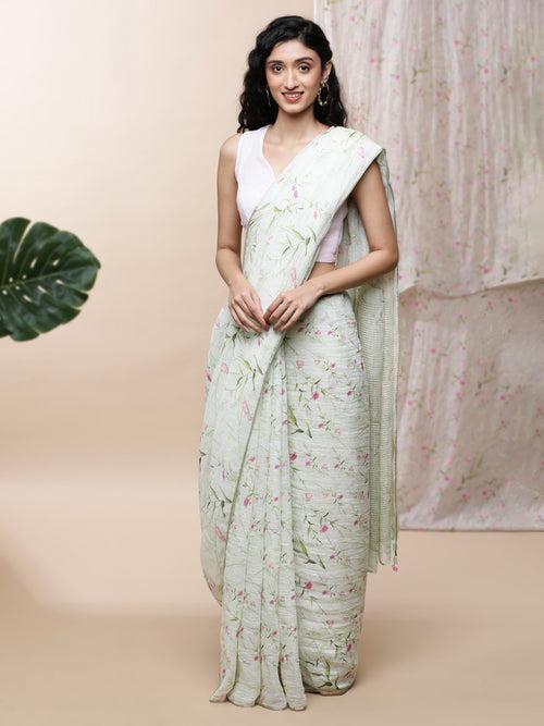 Lata Linen White Saree