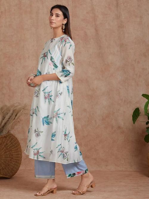 Ivory handwoven chanderi silk wild flower kurta