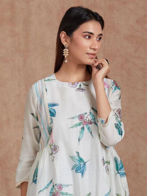 Ivory handwoven chanderi silk wild flower kurta