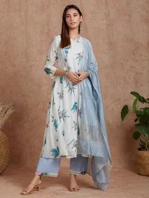 Ivory handwoven chanderi silk wild flower kurta