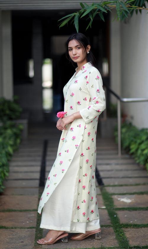 Roseate Charm Cream Staple Silk Kurta/ Dress