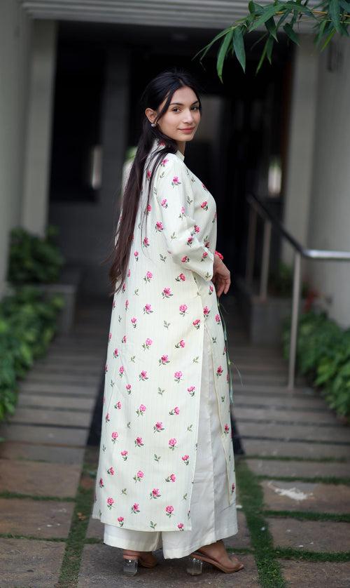 Roseate Charm Cream Staple Silk Kurta/ Dress