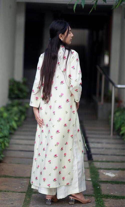 Roseate Charm Cream Staple Silk Kurta/ Dress