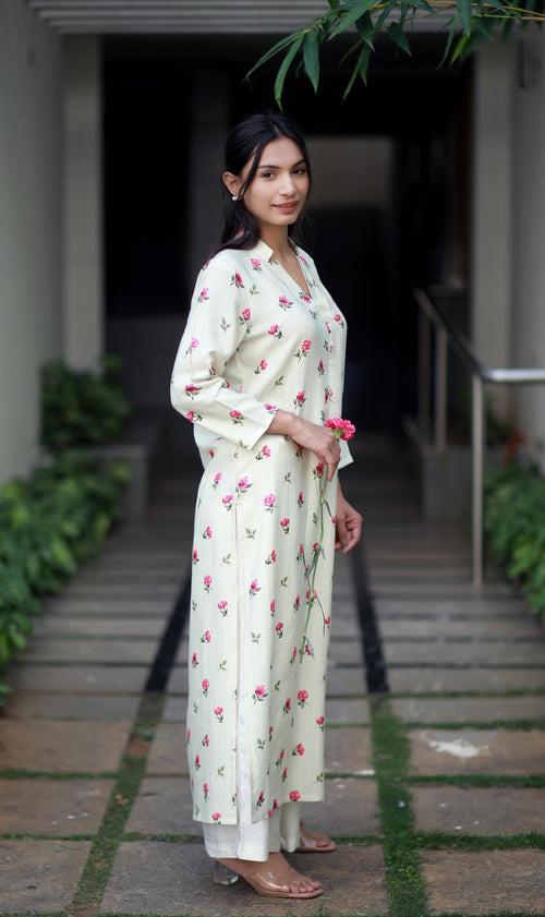 Roseate Charm Cream Staple Silk Kurta/ Dress