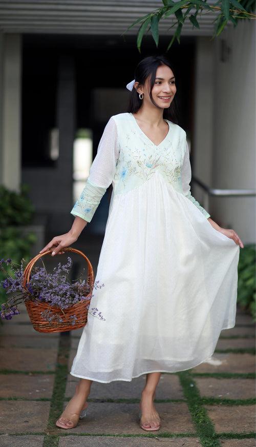 Pearl Bloom Kota Cotton And Blue Orchid Kurta/ Dress