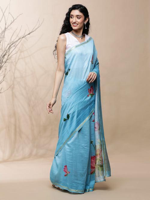 Nalini Chanderi Blue Silk Saree