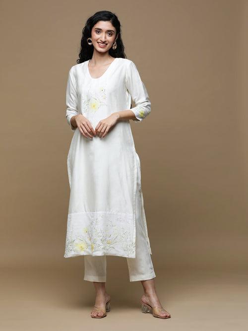 Roop Yellow on White Kurta